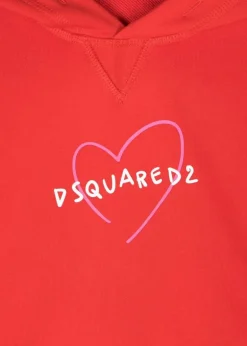 Dsquared2 Kids Felpa Rossa con Cappuccio con Stampa Cuore per Bambine