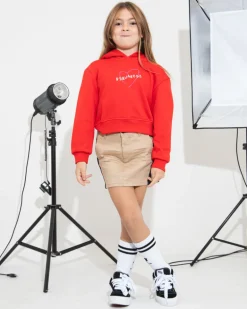 Dsquared2 Kids Felpa Rossa con Cappuccio con Stampa Cuore per Bambine