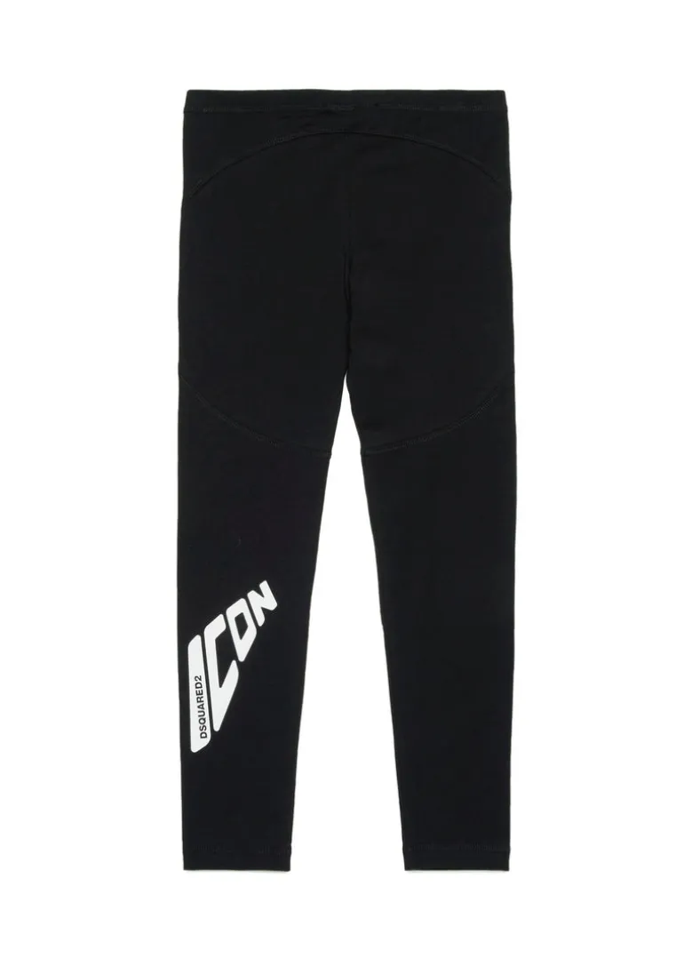 Dsquared2 Kids Leggings Neri con Stampa ICON per Bambine