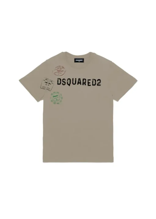 Dsquared2 Kids T-shirt Beige con Stampa Logo per Bambini