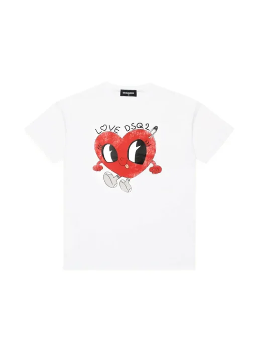 Dsquared2 Kids T-shirt Bianca con Logo Love DSQ2
