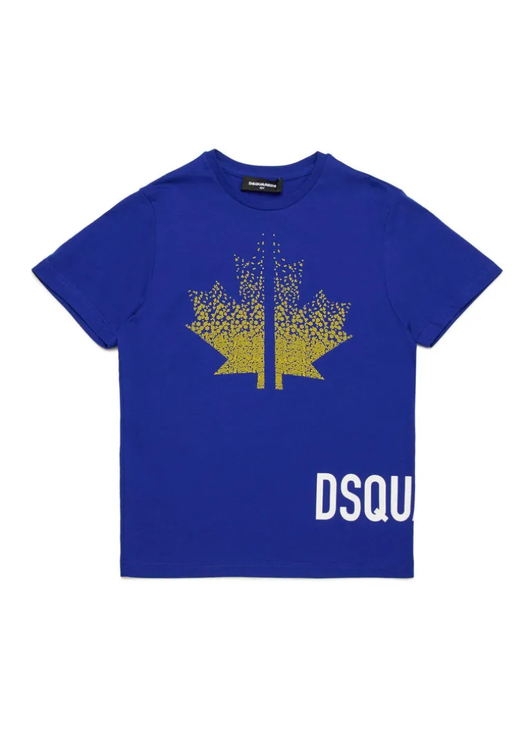 Dsquared2 Kids T-shirt Bluette con Applicazione Leaf Strass per Bambine