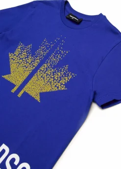 Dsquared2 Kids T-shirt Bluette con Applicazione Leaf Strass per Bambine
