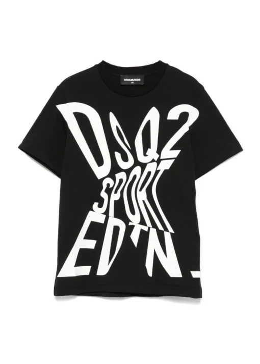 Dsquared2 Kids T-shirt Nera con Stampa Sport EDTN per Bambini