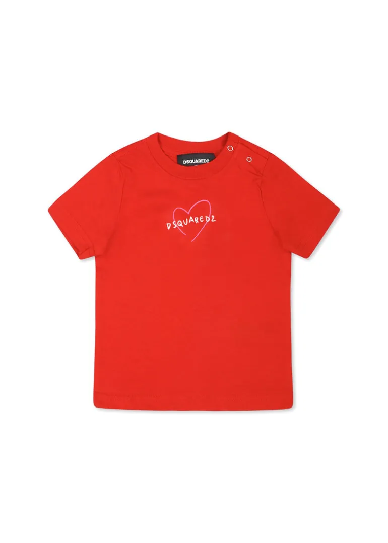Dsquared2 Kids T-shirt Rossa con Stampa Cuore per Neonate
