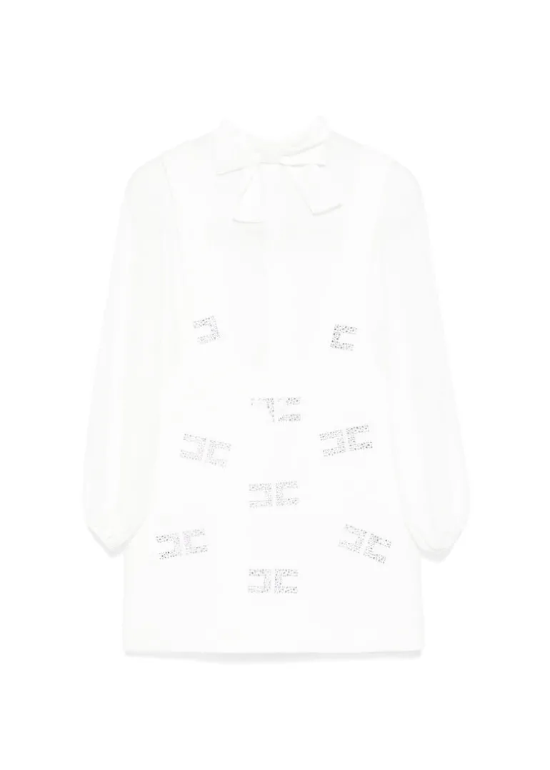 Elisabetta Franchi La Mia Bambina Camicia con Salopette Bianco con Strass per Bambine