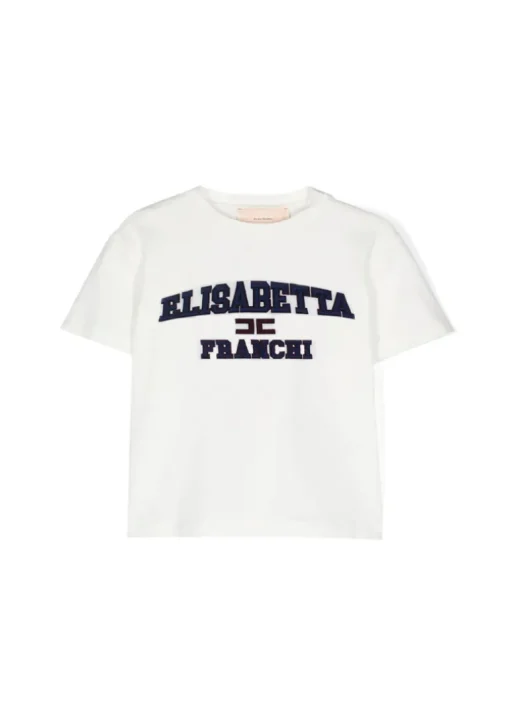 Elisabetta Franchi La Mia Bambina T-shirt Avorio con Ricamo per Neonate