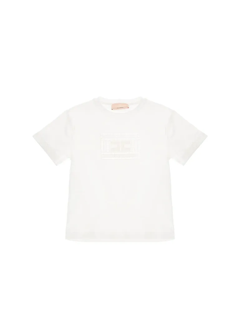 Elisabetta Franchi La Mia Bambina T-shirt Panna con Ricamo Ajour per Neonate