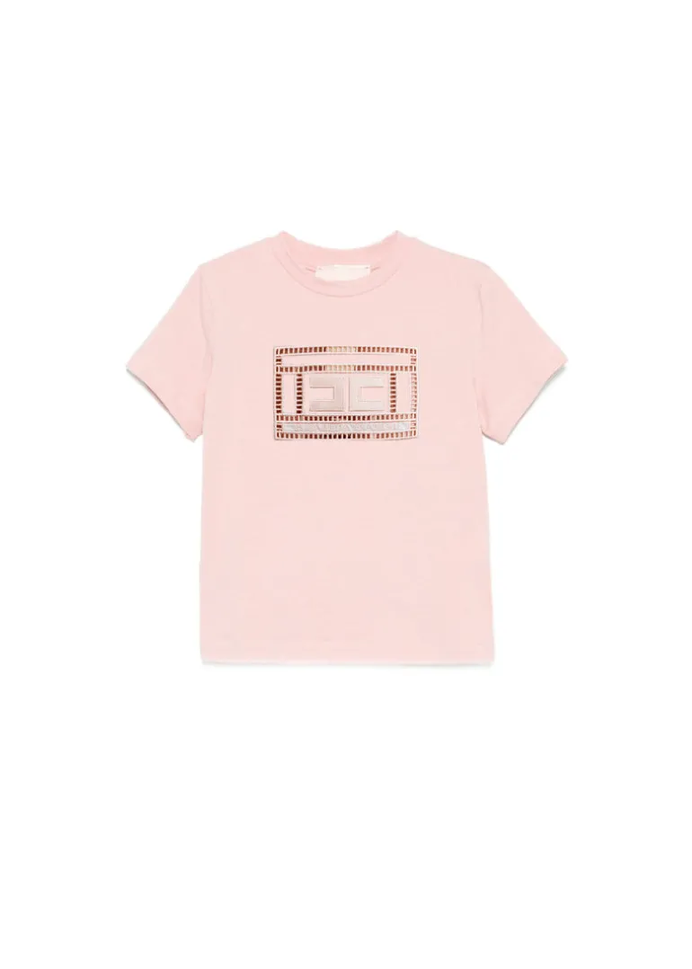Elisabetta Franchi La Mia Bambina T-shirt Rosa con Ricamo Ajour per Neonate