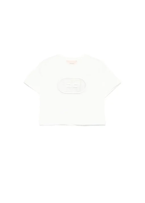 Elisabetta Franchi La Mia Bambina T-shirt Crop Panna con Ricamo EF per Neonate