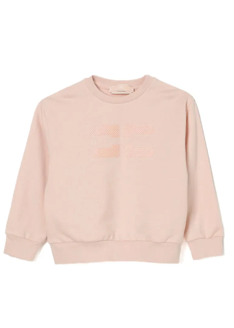 Elisabetta Franchi La Mia Bambina Felpa Girocollo Rosa con Ricamo per Bambine