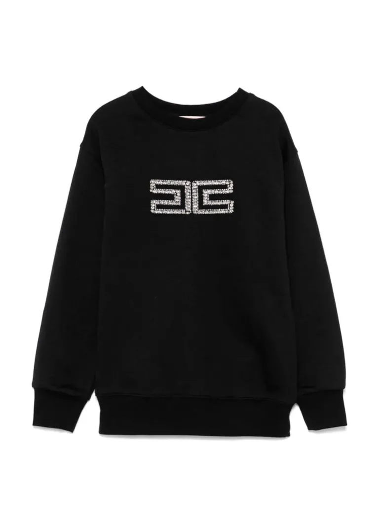 Elisabetta Franchi La Mia Bambina Felpa Nera con Applicazione Strass per Bambine