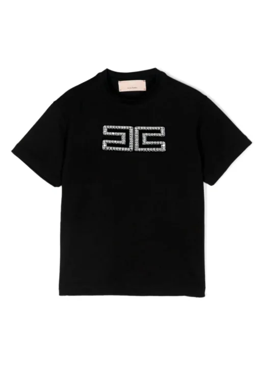 Elisabetta Franchi La Mia Bambina T-shirt Nera con Applicazione Strass per Bambine