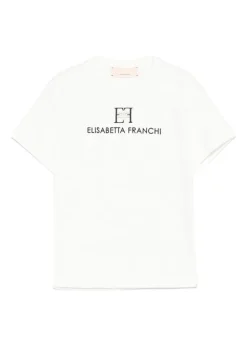 Elisabetta Franchi La Mia Bambina T-shirt Avorio/Nero con Stampa per Bambine