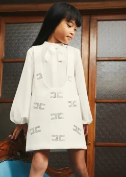 Elisabetta Franchi La Mia Bambina Camicia con Salopette Bianco con Strass per Bambine
