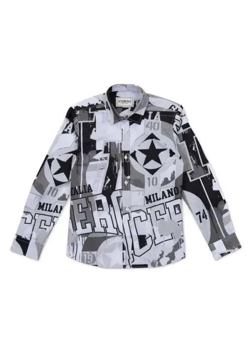 Iceberg Kids Camicia Bianca con Stampa All Over per Bambini