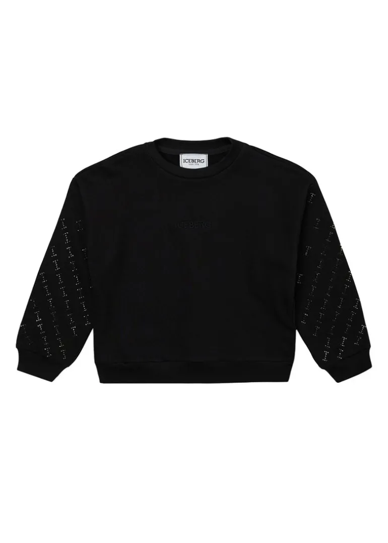 Iceberg Kids Felpa Nera con Applicazione Borchie per Bambine