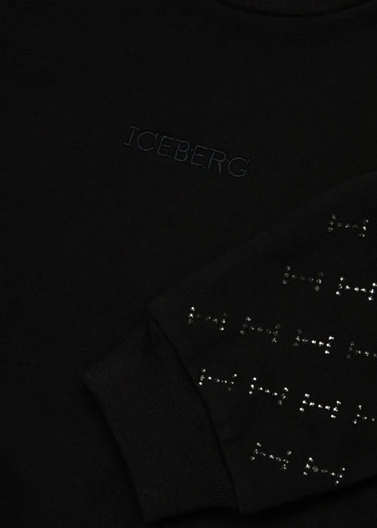 Iceberg Kids Felpa Nera con Applicazione Borchie per Bambine
