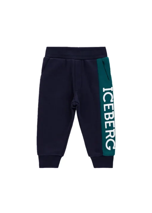 Iceberg Kids Pantaloni Blu con Banda Logo per Neonati