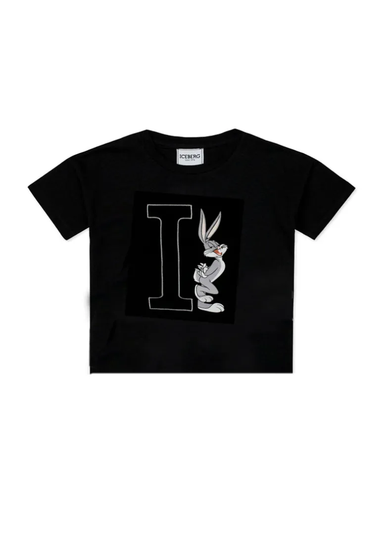 Iceberg Kids T-shirt Nera Crop con Bugs Bunny per Bambine