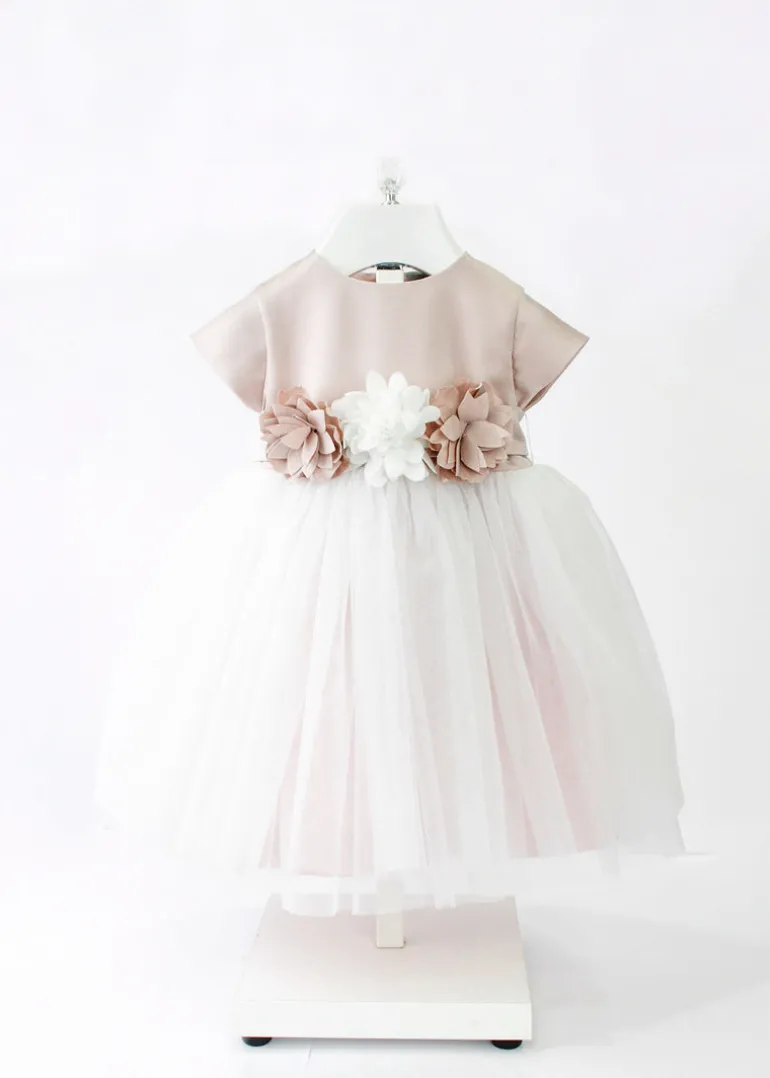 Marlù Abito Vaniglia/Marsala con Fiori per Neonate