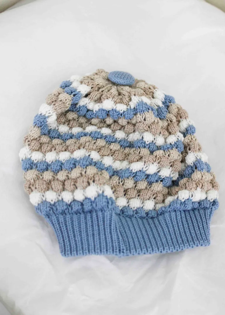 Marlù Cappello Celeste/Ecru per Neonati