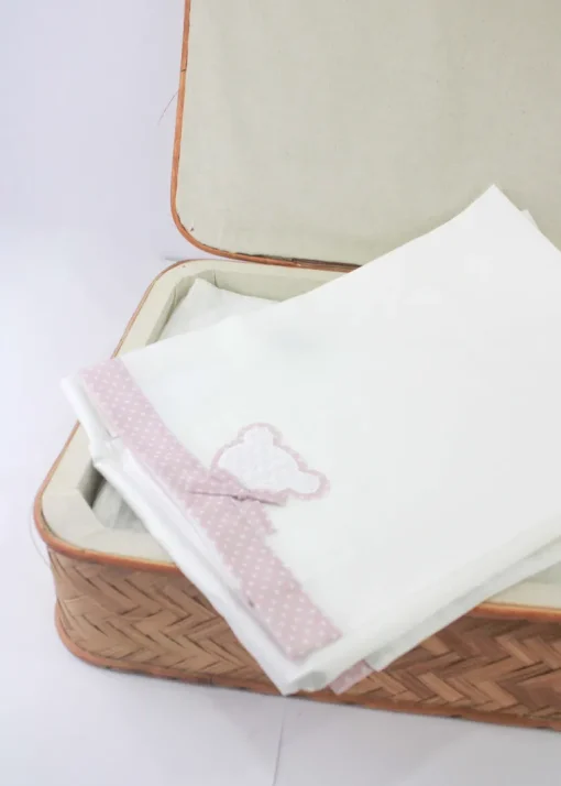 Marlù Lenzuolino Bianco/Rosa con Ricamo per Neonate