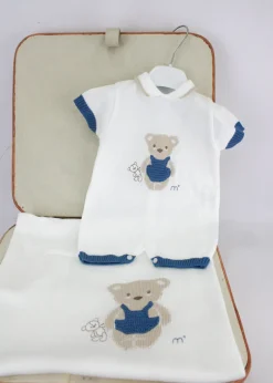 Marlù Pagliaccetto Bianco/Blu con Ricamo per Neonati