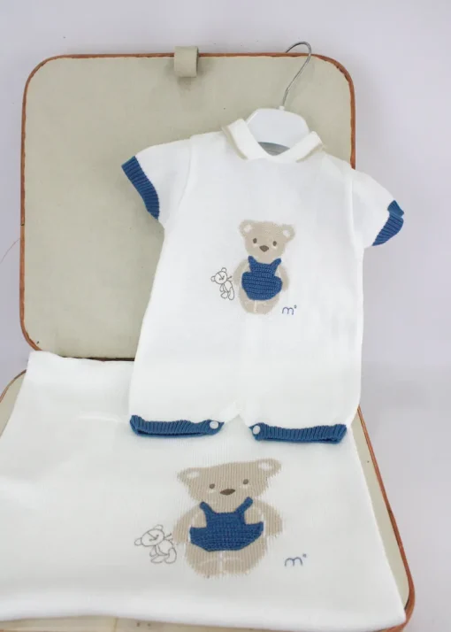 Marlù Pagliaccetto Bianco/Blu con Ricamo per Neonati