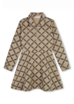 Michael Kors Kids Abito Beige con Logo Monogram per Bambine