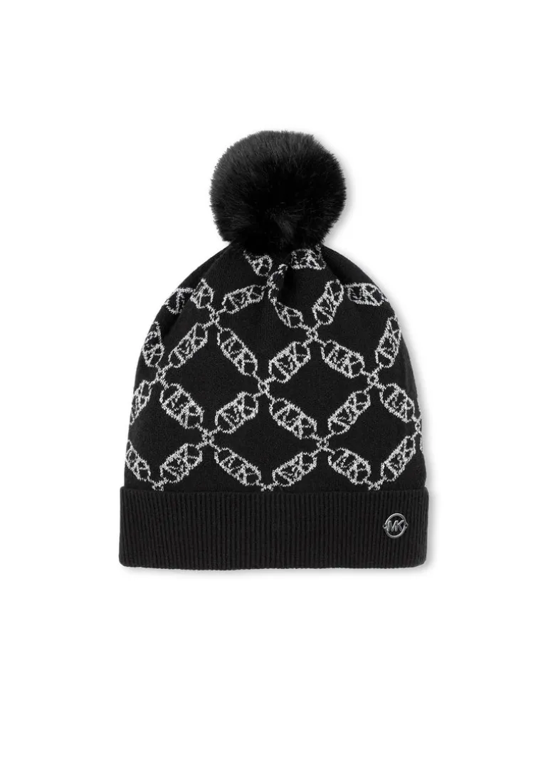 Michael Kors Kids Cappello Beanie Nero con Pon Pon per Bambine