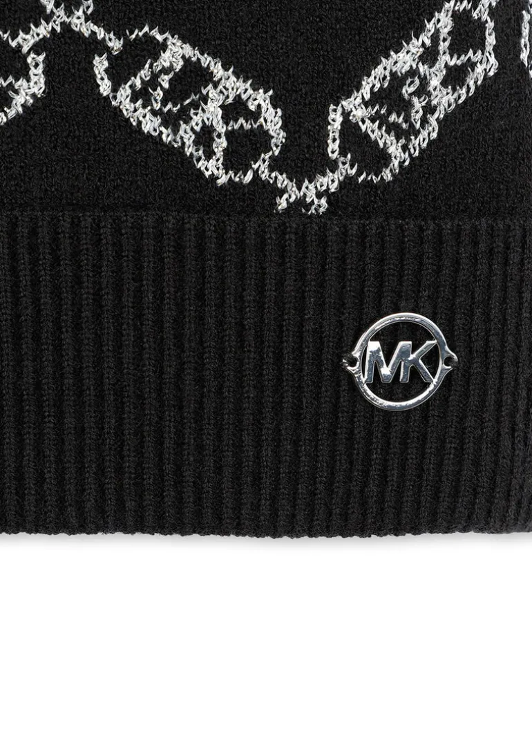 Michael Kors Kids Cappello Beanie Nero con Pon Pon per Bambine