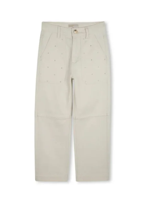 Michael Kors Kids Pantaloni Crema con Applicazione Strass per Bambine