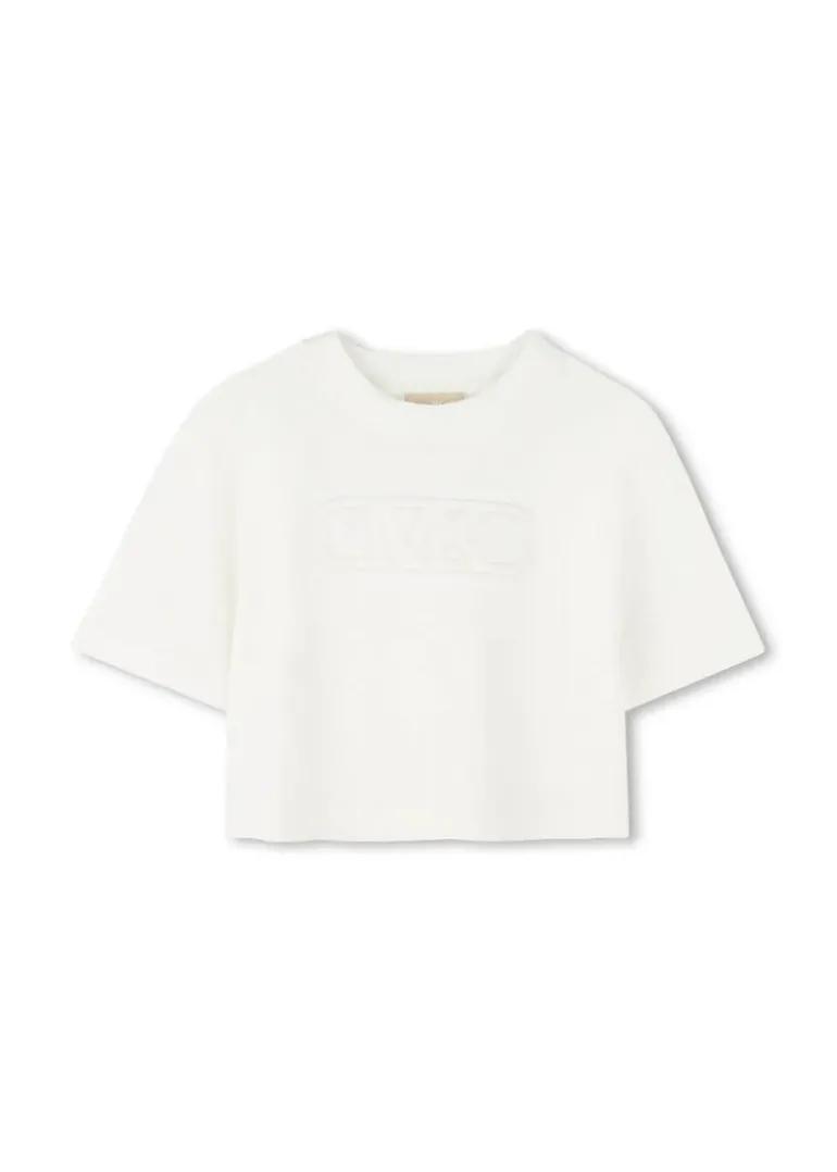 Michael Kors Kids T-shirt Crop Bianca con Logo per Bambine