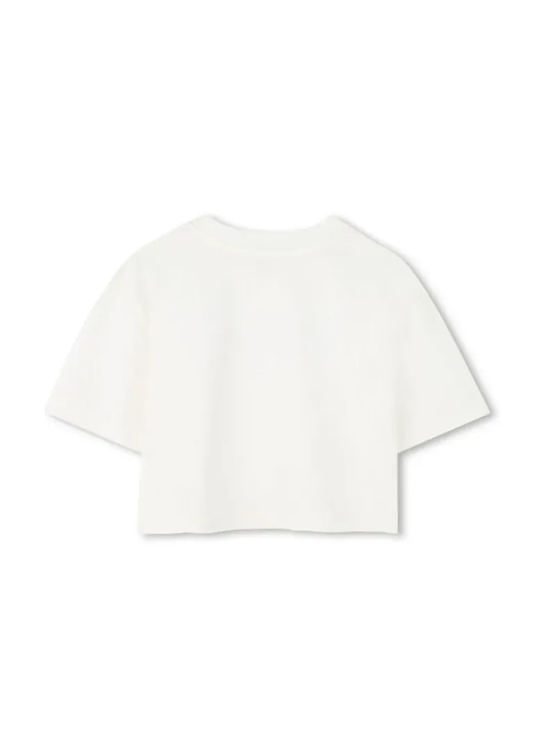 Michael Kors Kids T-shirt Crop Bianca con Logo per Bambine