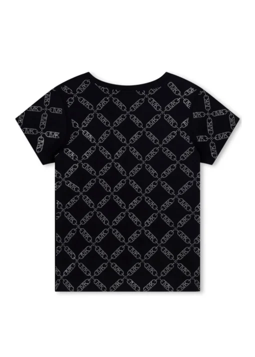 Michael Kors T-shirt Nera con Logo All-over per Bambine