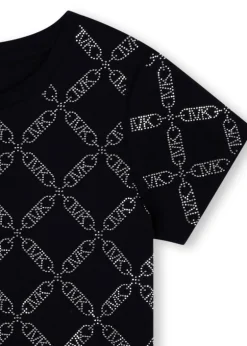 Michael Kors T-shirt Nera con Logo All-over per Bambine