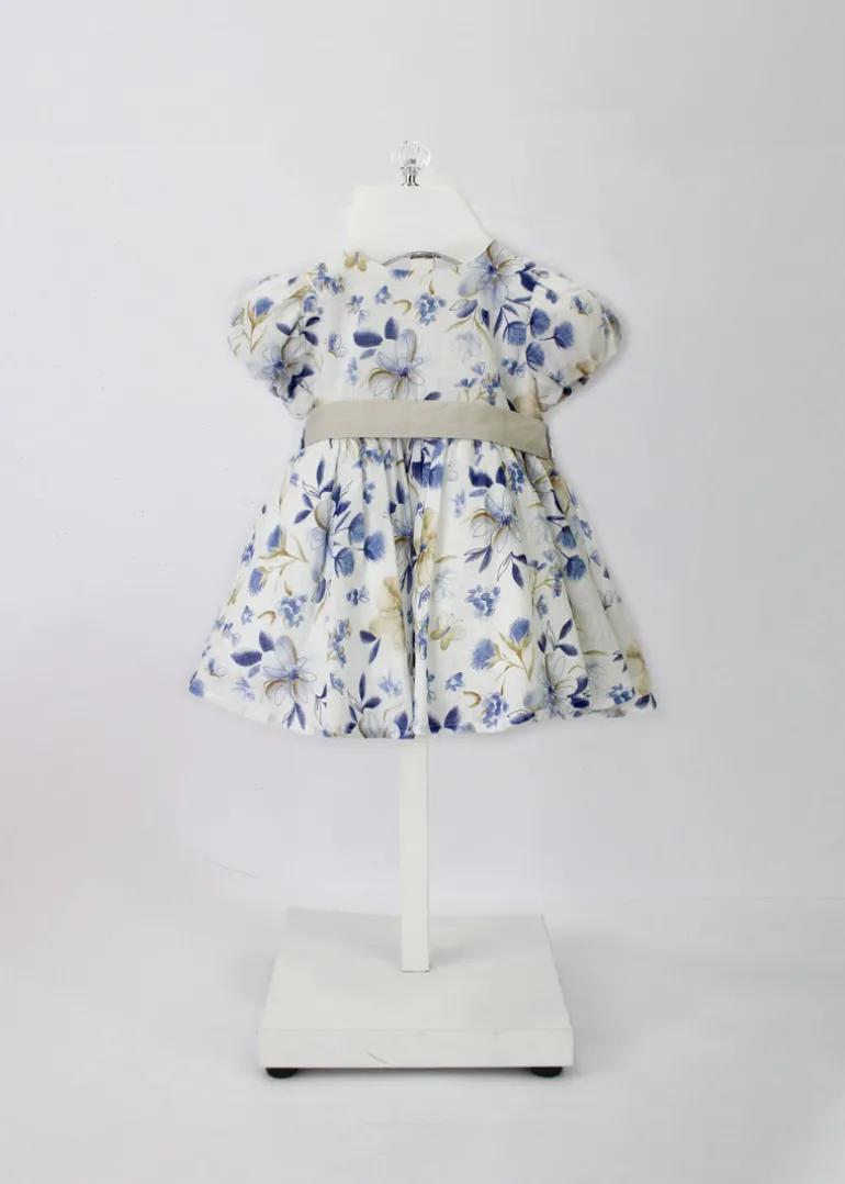 Minibanda Abito Bianco Floreale con Fascia e Fiocco per Neonate