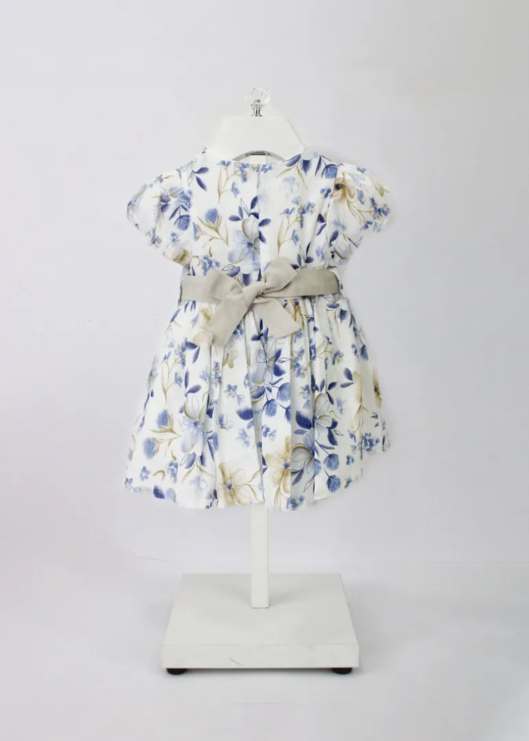 Minibanda Abito Bianco Floreale con Fascia e Fiocco per Neonate