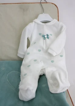 Minibanda Tutina Bianca con Ricamo Cuori per Neonate