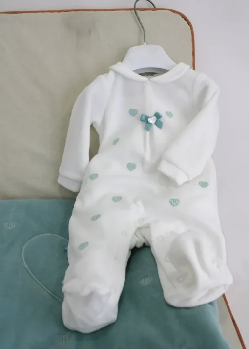 Minibanda Tutina Bianca con Ricamo Cuori per Neonate