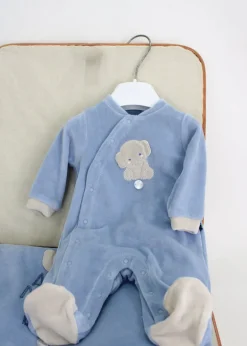Minibanda Tutina Celeste/Beige con Ricamo per Neonati