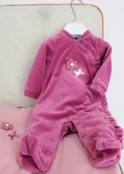Minibanda Tutina Fucsia con Ricamo Fiori per Neonate