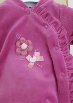 Minibanda Tutina Fucsia con Ricamo Fiori per Neonate