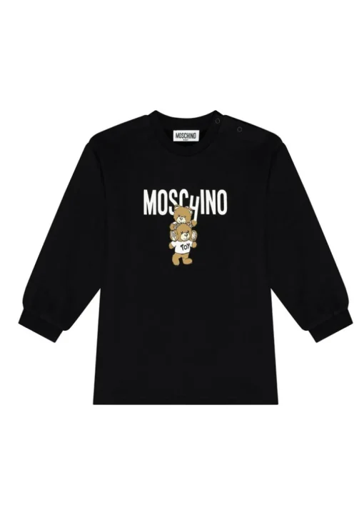 Moschino Kids Abito Lunghe Maniche Nero con Stampa per Neonate