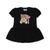 Moschino Kids Abito Nero con Stampa e Ruches per Neonate