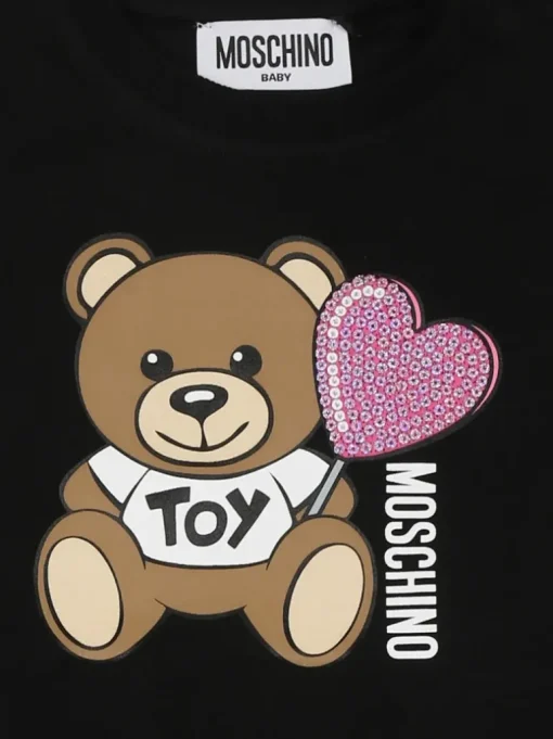 Moschino Kids Abito Nero con Stampa e Ruches per Neonate