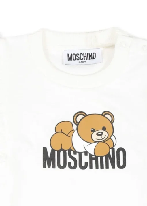 Moschino Kids Abito Panna con Stampa Teddy Bear con Ruches per Neonate