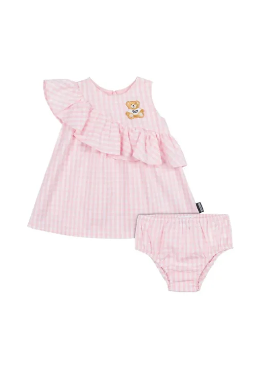 Moschino Kids Abito Rosa a Quadri con Culotte per Neonate