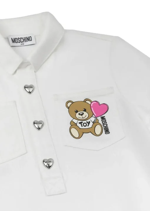 Moschino Kids Abito Svasato Panna con Ruches per Bambine